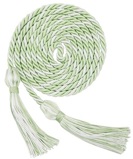 single sage green and white twined cord with knots and tassels on each end
