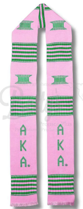 light pink stole with green line design and green Greek letters AKA on each side