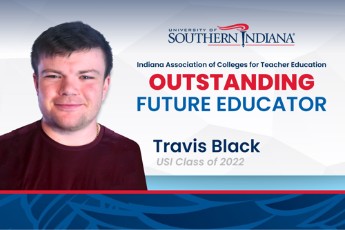 Photo of Travis Black, USI recipient of the Indiana Association of Colleges for Teacher Education Outstanding Future Educator award
