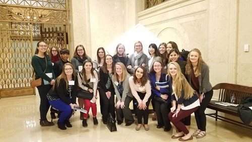 USI students' photo op at the $1 million cube at the Federal Reserve Bank of St. Louis