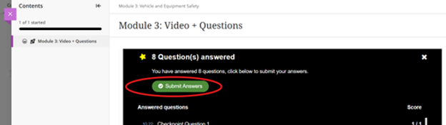 Screenshot of clicking on the Submit Answers button