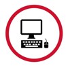 Icon of Computer with Mouse and Keyboard Circled in Red