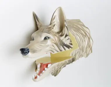 Canis Latrans Mount (yellow version), cast vitreous china, glaze, Emmy Lingscheit