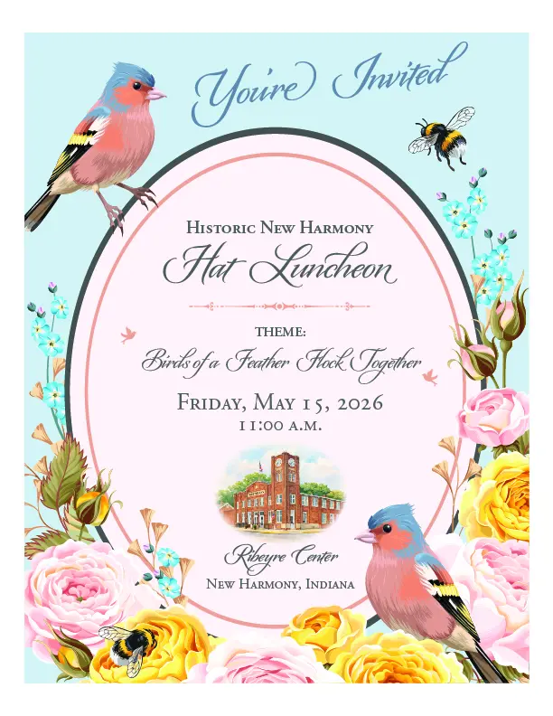 Invitation to the 2026 Historic New Harmony Hat Luncheon Fundraiser