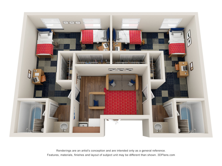 USI floor plan residence hall suite