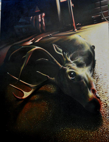 Oil painting of a dead deer