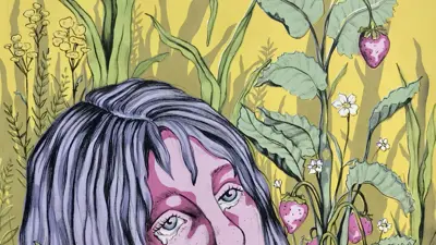 Painting by Olivia Supper of a woman's head growing next to plants in soil