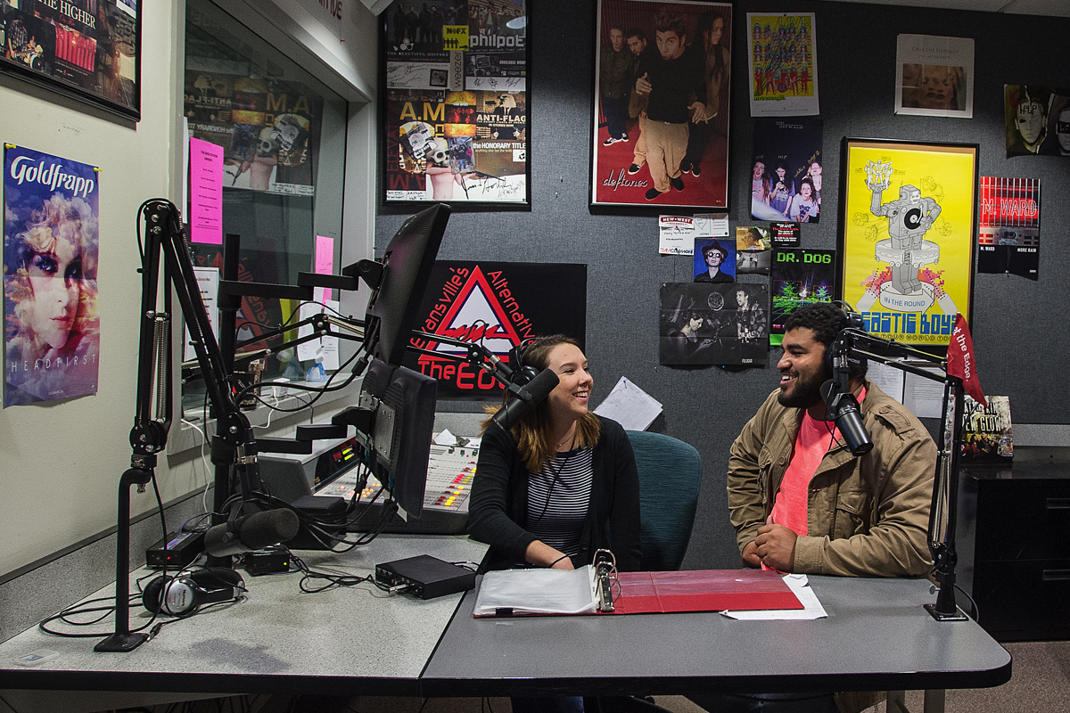 Poletti and Lewis in the Morning, featuring WSWI student broadcasters Sara Poletti and Terrance Lewis, airing from the WSWI studios on USI's campus