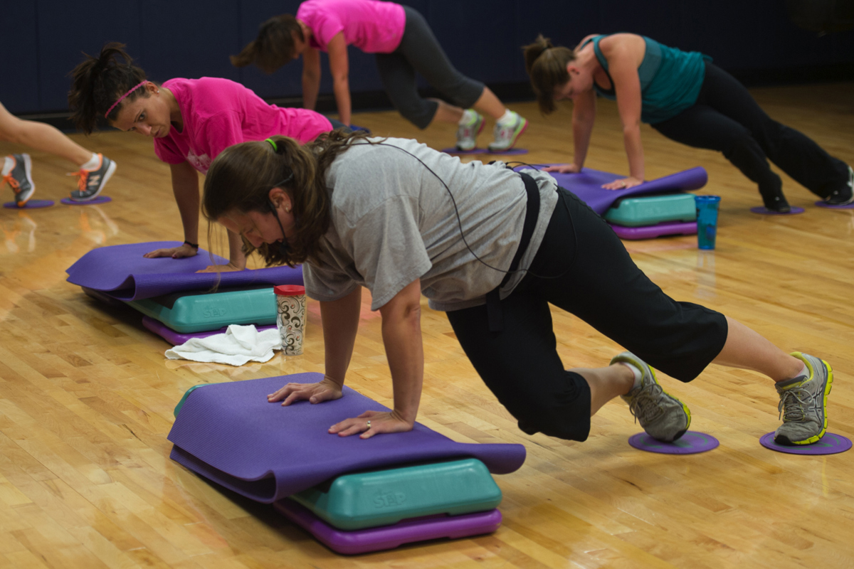 Sandi Davis leads a fitness class.
