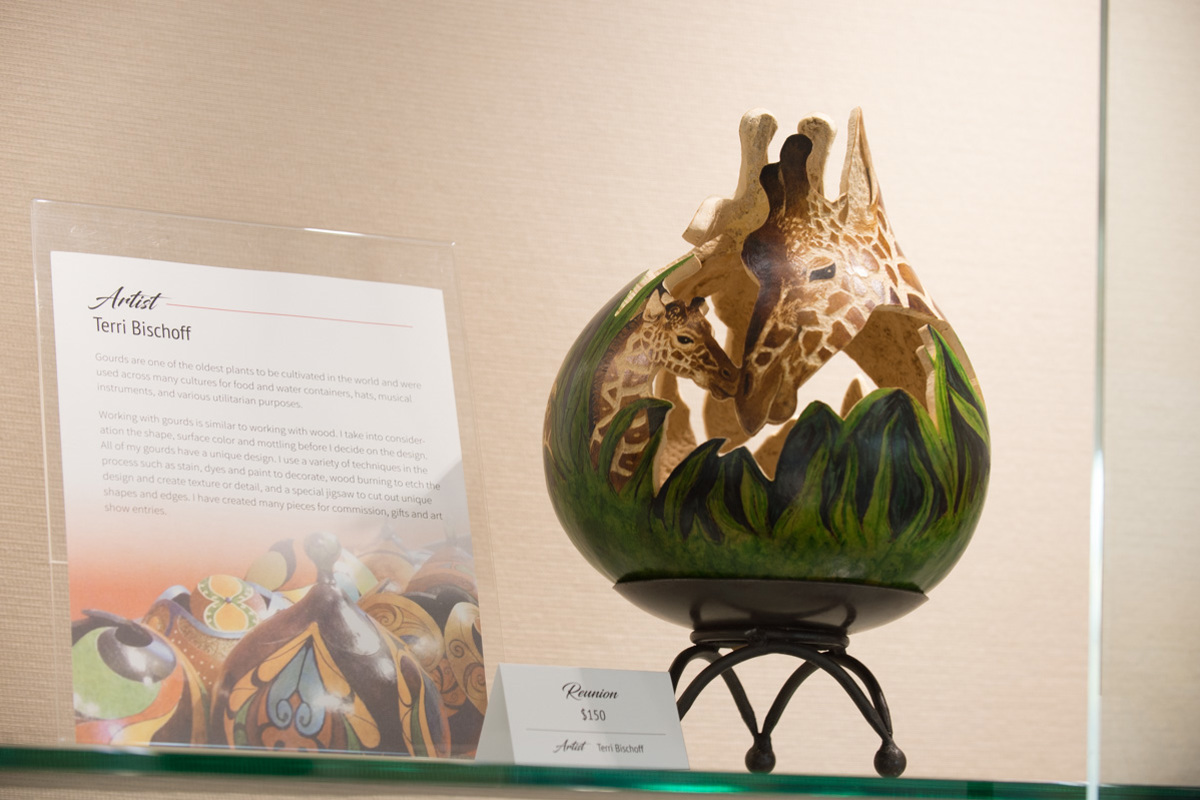 Terri Bishoff's hand painted gourd, Reunion
