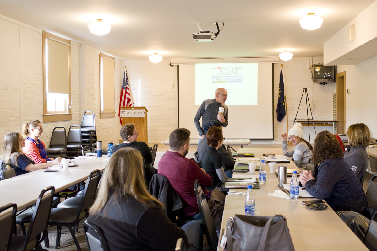 Dr. Kevin Celuch engaging with the 2018 Connect with Southern Indiana class.