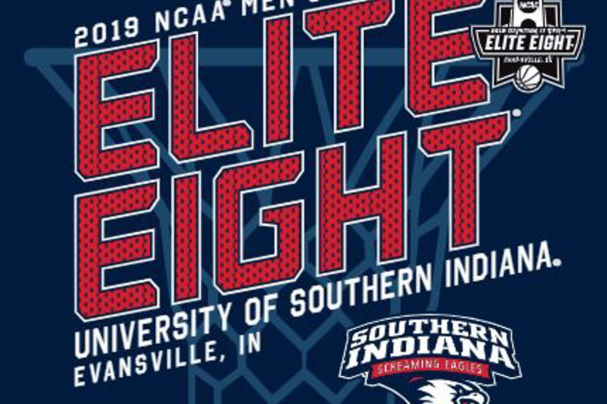 Elite Eight logo on USI Men's Basketball t-shirts available for pre-sale 