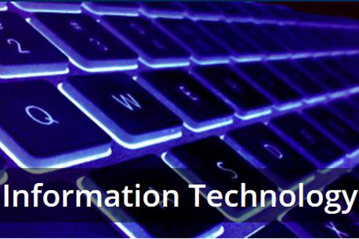 Graphic showing a keyboard and the words Information Technology