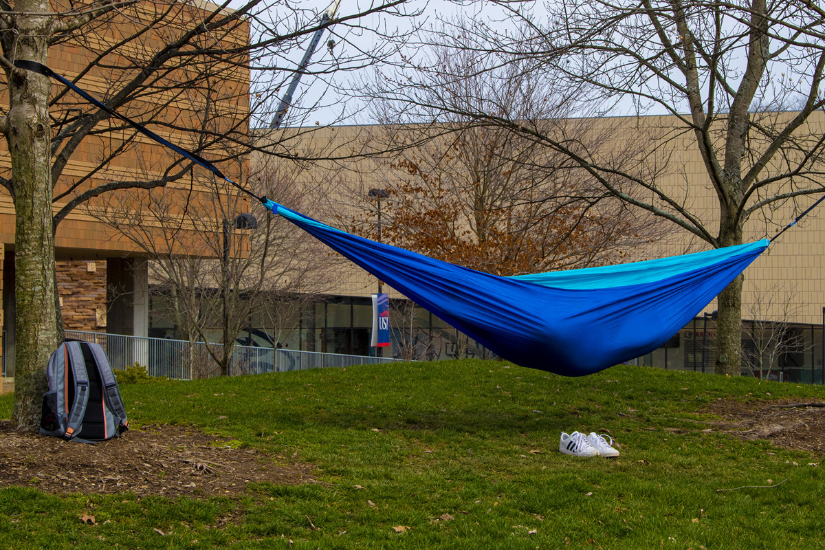 Hammock set up on campus