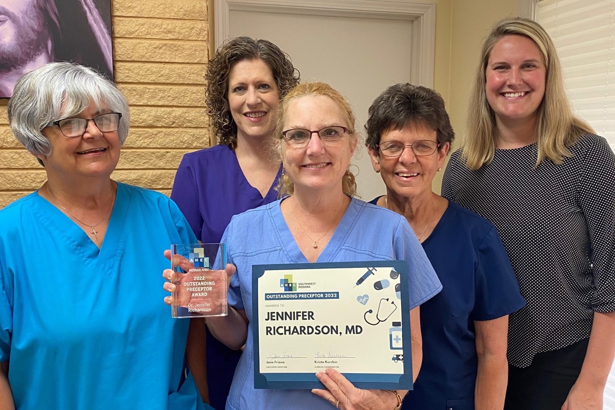 Left to right: Lynn Berger, Kathy Tretter, Dr. Jennifer Richardson, Mary Winters and Krista Kercher, Clinical Coordinator for Southwest Indiana AHEC.