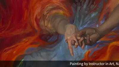 Painting of hands by Nancy Raen-Mendez, Instructor in Art 