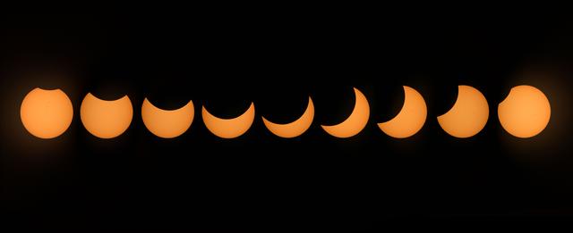 Image of progression of partial solar eclipse