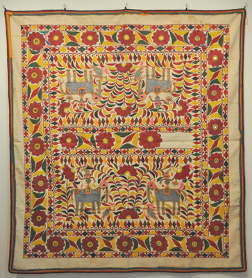 Banjara Tapestry, Kantha and shisheh embroidery and embellishments on linen, Banjara Tribe, Republic of India