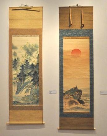Hanging Scrolls, hand painted silk mounted on fabric, post-1940