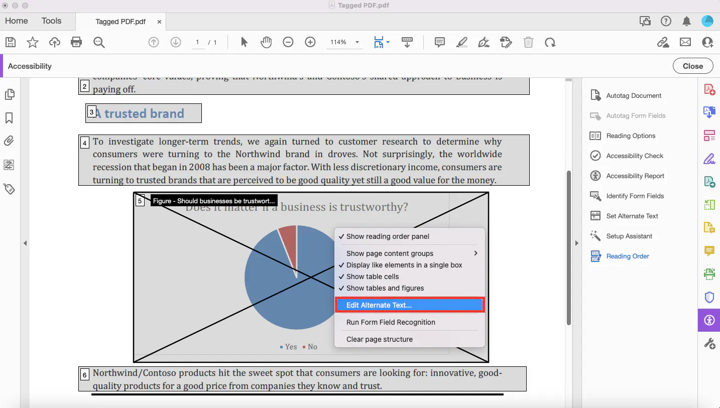 Example screenshot of user right-click on image to access ALT text properties.