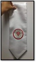 white stole with red and white Beta Alpha Psi&nbsp; logo on one side