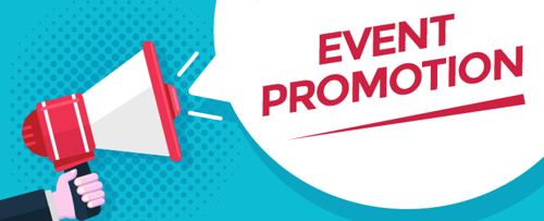 megaphone illustration that says "event promotion"