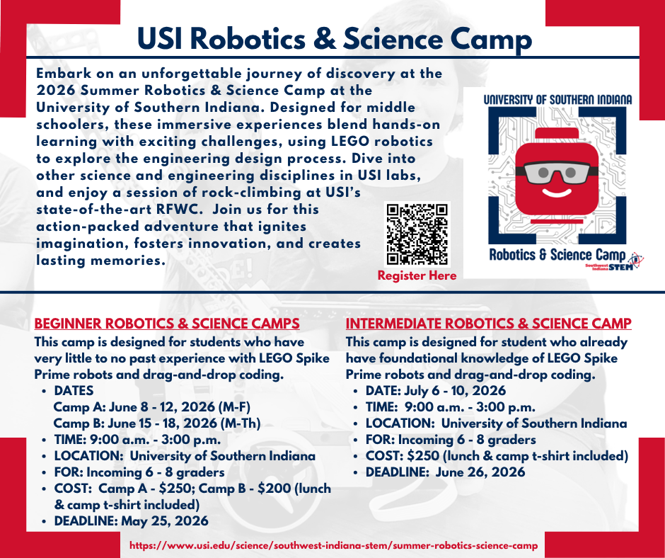 Beginner and Intermediate Robotics and Science Camps informational flyer. 