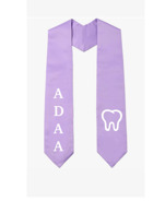 lavender stole with white letters ADAA on one side and tooth outline on the other side