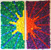 "Sunrise…Sunset", Corry Hodges, 2010, bottle caps on panel