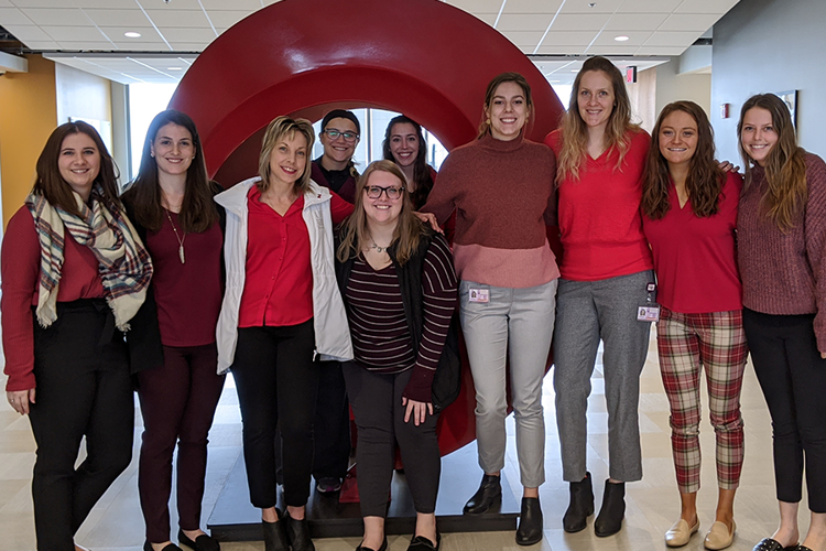 Faculty and students wearing red for heart health