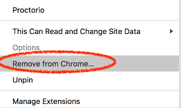 Screenshot of Clicking Remove from Chrome for Proctorio
