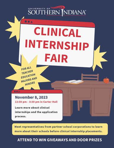 Flyer for Clinical Internship Fair for ENGT Majors and Minor on November 8th 2023 12:30-3:30pm in Carter Hall