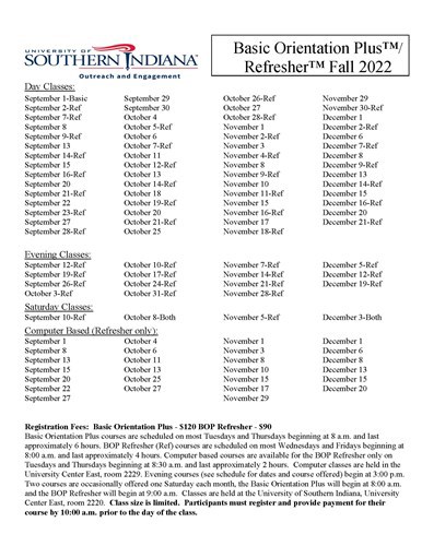 Basic Orientation Plus Course Schedule