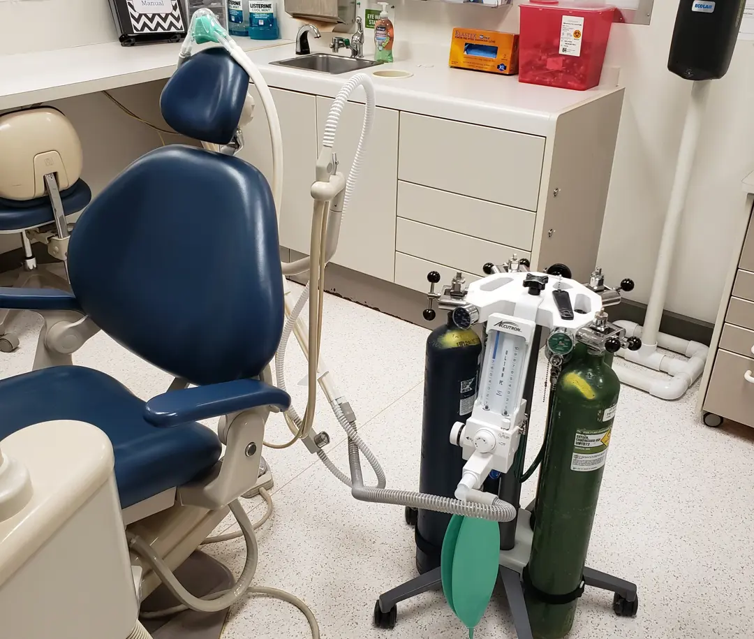 Dental chair and nitrous oxide tanks