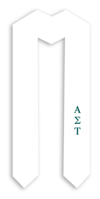 white stole with teal Greek letters A Sigma T