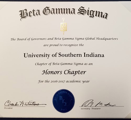Certificate USI Honors Chapter
