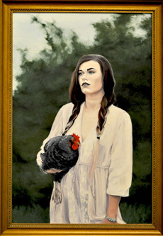 Justin Cecil, Portrait of Chicken with Woman, oil on linen Merit Award