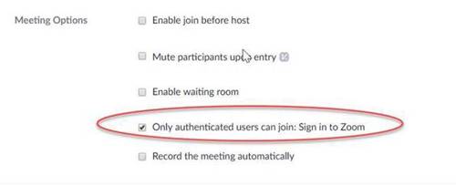 Screenshot of "Only Authenticated Users can Join" Zoom Screenshot
