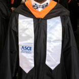 white stole with royal blue American Society of Civil Engineers logo on one side