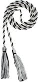 single black and white intertwined cord with knots and tassels on each end