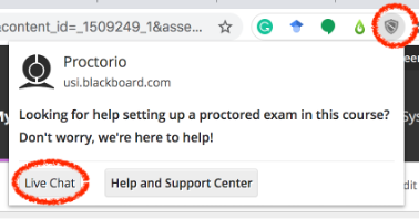 Screenshot of Live Chat Option for Proctorio