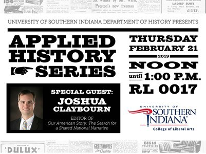 Poster for The Search for a Shared National Narrative lecture with Joshua Claybourn on February 21 2019