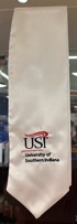 white stole with red and navy USI logo on one side