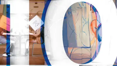 Exhibition poster featuring art from the exhibition with the number 10 in the foreground.