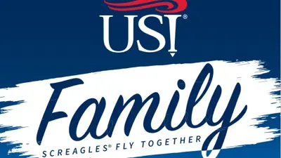 USI Family logo with the words "Screagles Fly Together"