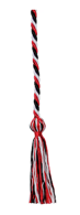 single red, white and black cord with knots and tassels on each end