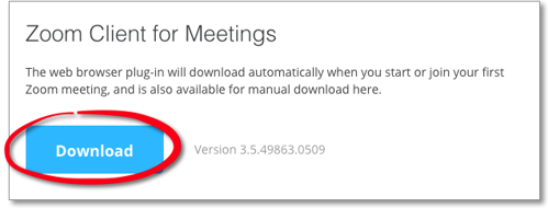 Zoom Client for Meetings Download Button Screenshot
