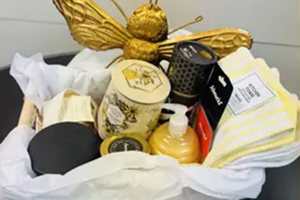 Photo of donated gift basket for Administrative Assistants and Associates silent auction.