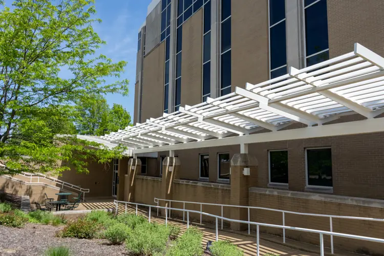 Exterior view of the entrance to the lower level of the Education Center