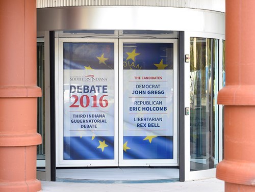 2016 Gubernatorial Debate door window film graphics